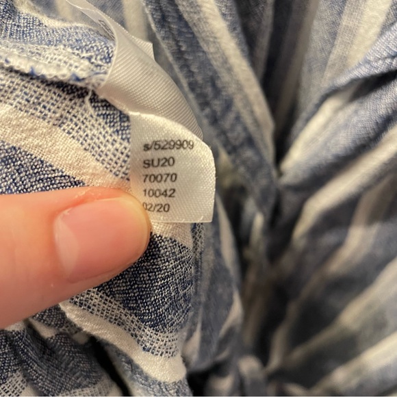 Loft Romper Linen Blend Striped Sleeveless Blue Women’s Size 10 Pockets Summer - Picture 14 of 16